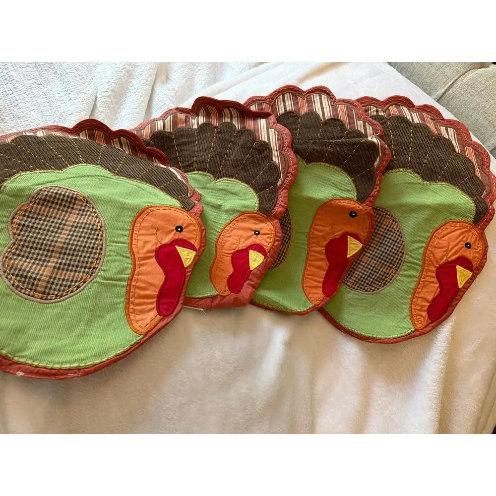 Pottery Barn Kids Turkey Placemats Set of 4 Thanksgiving Fall Harvest Decor